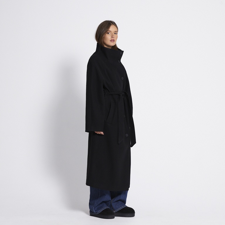Long high-neck belted coat "Victoria" Black